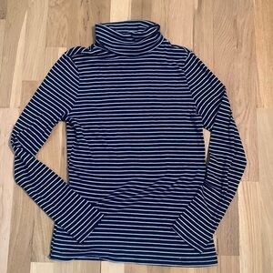 A.N.A. Striped Long Sleeve Turtleneck Blouse Blue and White Women’s S